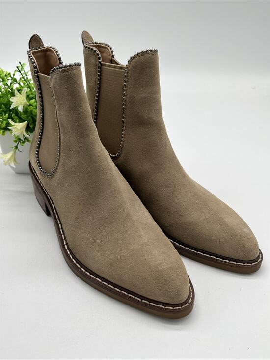 Coach Shoes - Coach Bowery Bead Suede Chelsea Ankle Boots Beige Tan Size 6B